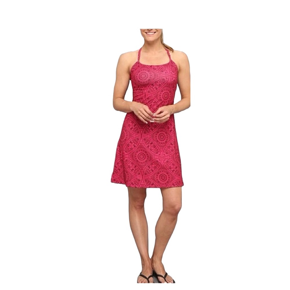 Prana Pink Patterned Quinn Halter Built-In Bra Sundress